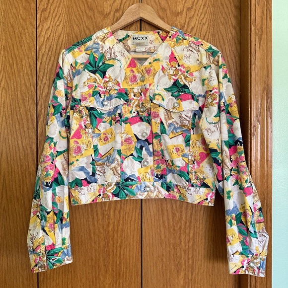 Retro Graphic Print Mexx 80s Cotton Denim Jean Jacket - Picture 2 of 7